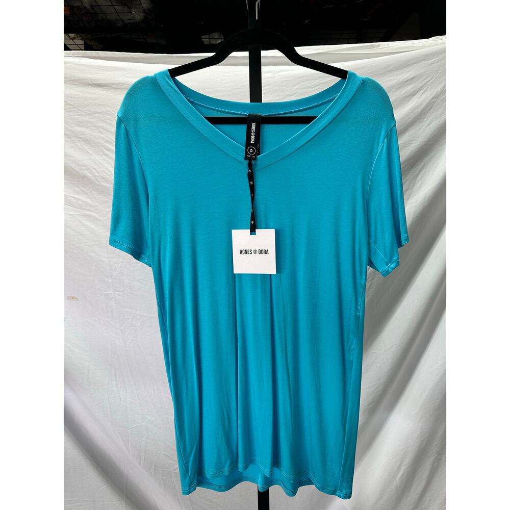 Agnes & Dora Womens NWT Size S Scuba Blue Relaxed Oversized V-Neck Tee - Picture 4 of 4